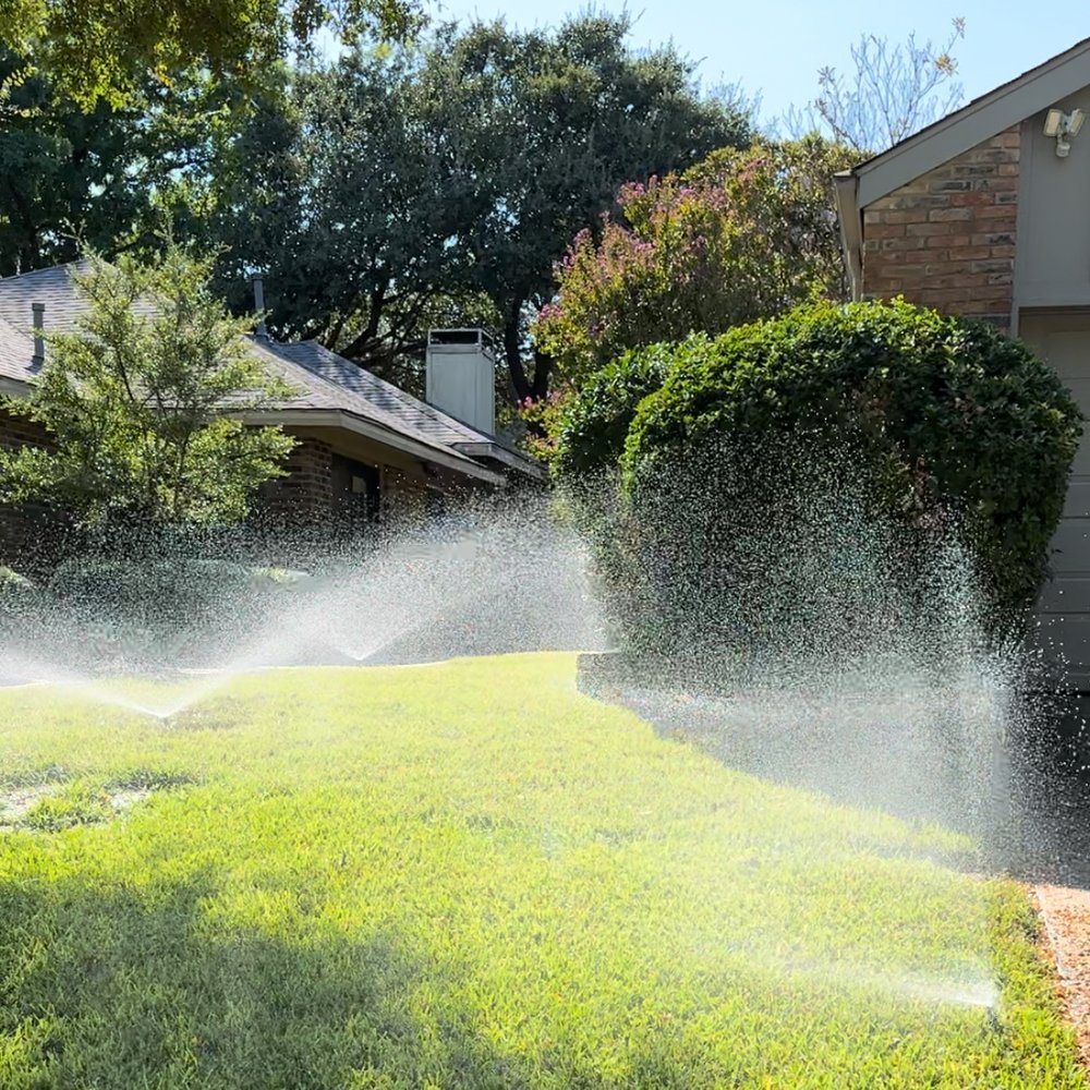 Technician adjusting irrigation zones near soggy lawn and foundation in Dallas